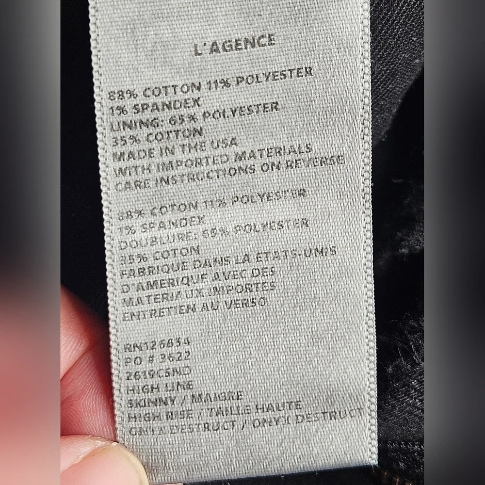 L'agence High Line Skinny Onyx Destruct Women's 29 Raw Hem Distressed Knee Black - Picture 10 of 10